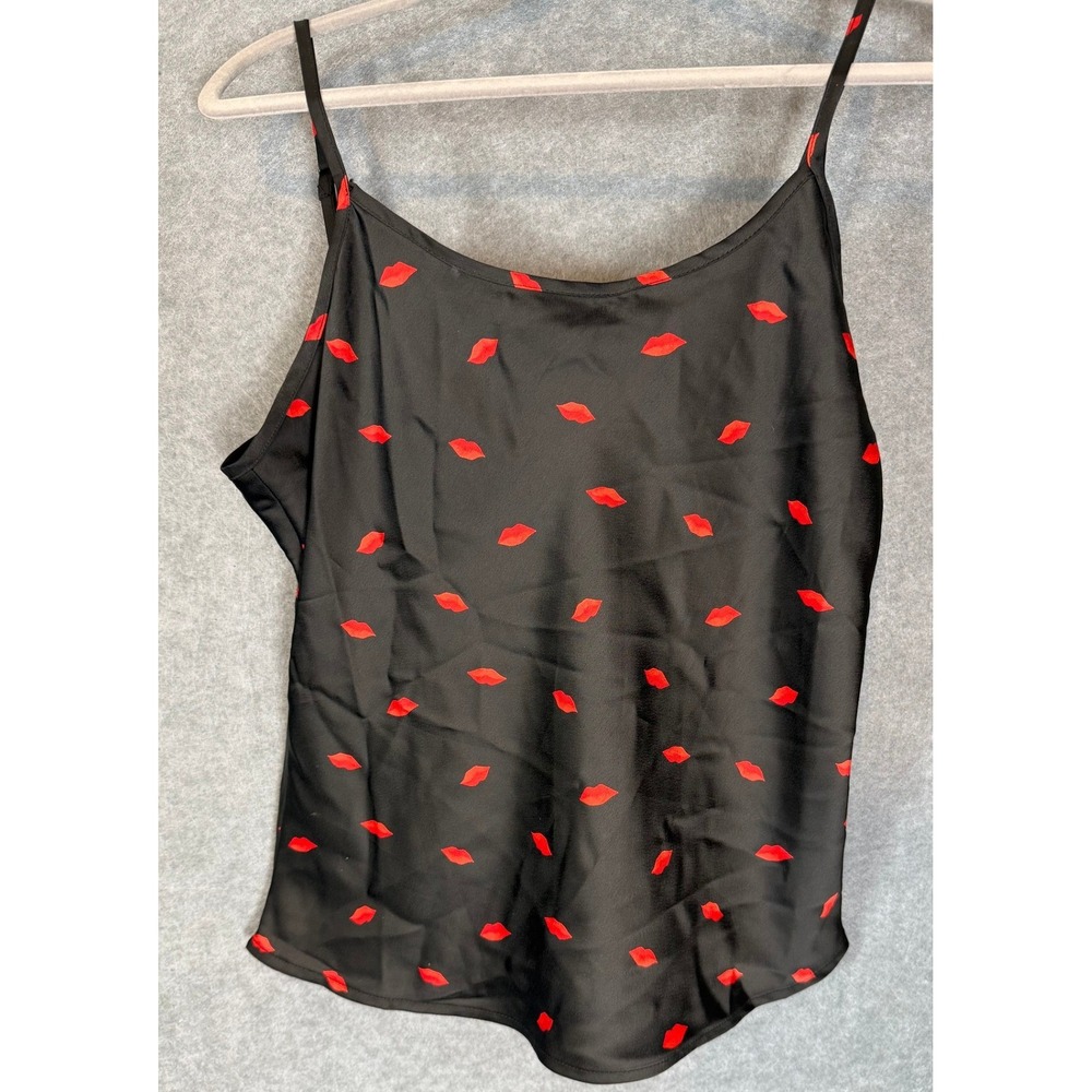 Coquette Parisian Camisole Top M Black Red Lip‎ Print Satin A New Day Whimsygoth